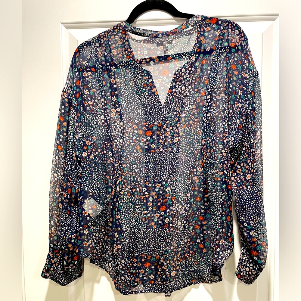 Joie Sheer Floral Navy Blouse Size L